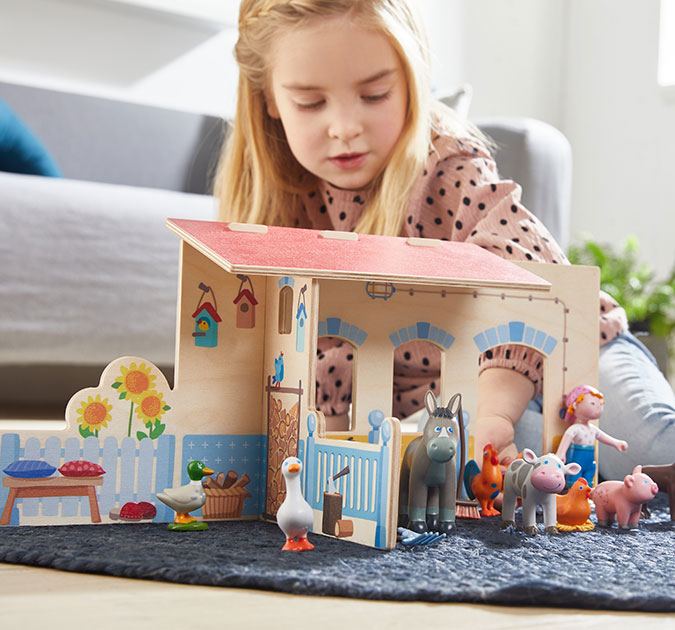 HABA Little Friends Set Accessori Per Bambole – Cuscini E Coperte Per Casa Delle Bambole, Gioco Di Ruolo